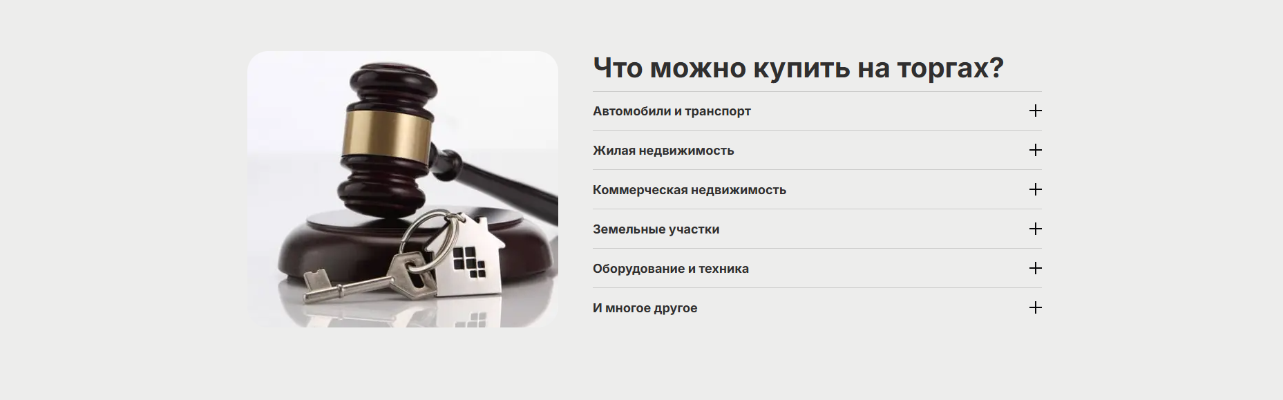 Раздел сайта о том, какие объекты можно купить на торгах