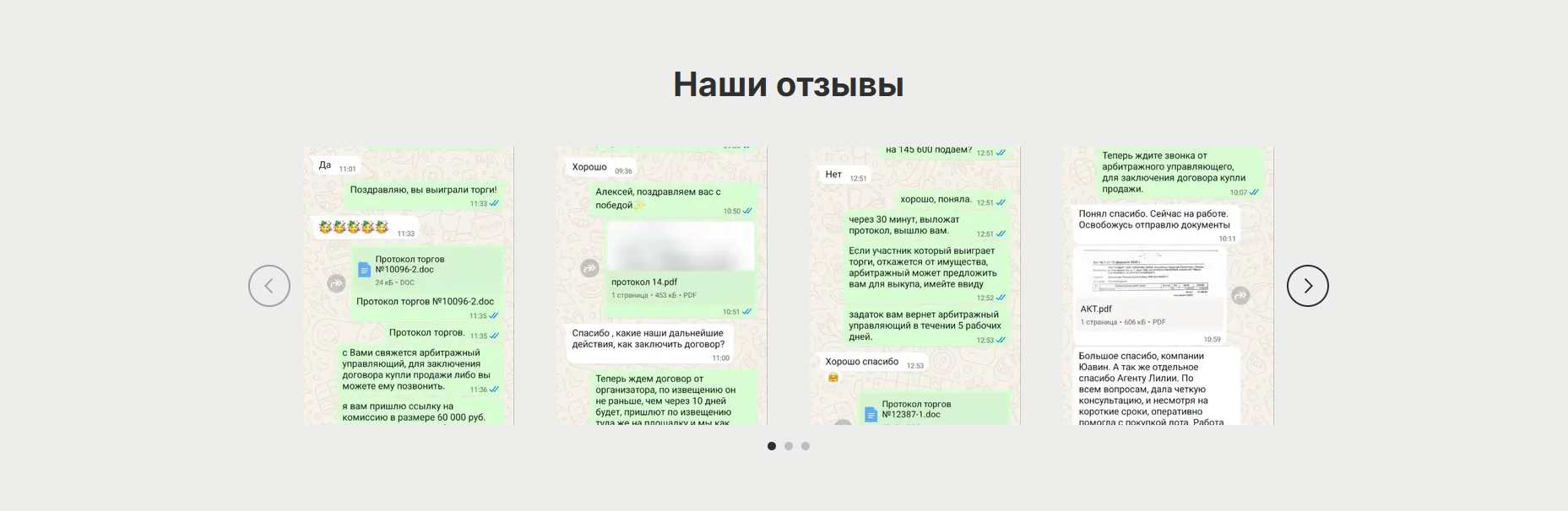 Отзывы клиентов об агентских услугах по торгам